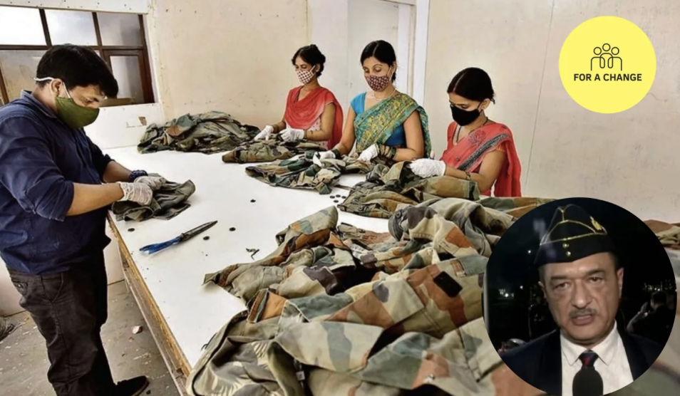 Major General Ashim Kohli (Retired), a former officer of the Indian Army, is involved in an initiative that recycles retired army uniforms into school bags and other usable items for children in underserved areas.